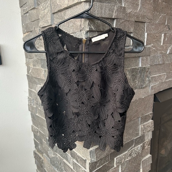 Lush Tops - Lush Black Floral Lace Blouse